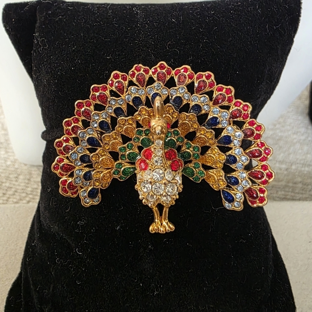 Vintage Gold Multicolor Peacock Broooch Pin